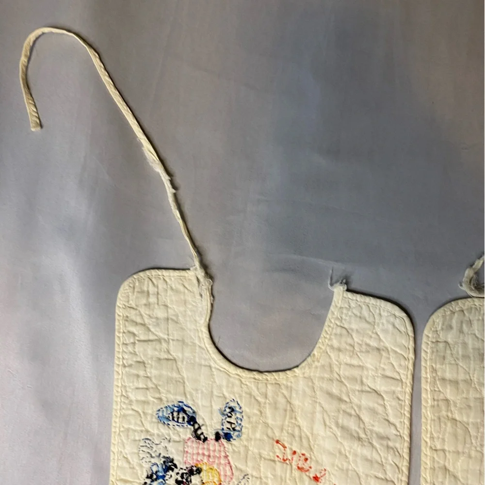 Vintage Bibs cross Stitched Embroidered Mickey Minnie‎ Figaro Cow Nursery Rhymes